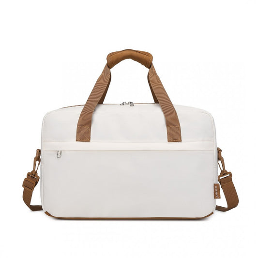EA2369S - KONO LIGHTWEIGHT WATER-RESISTANT FOLDABLE UNDER SEAT TRAVEL CARRY-ON DUFFEL BAG SMALL - BEIGE AND BROWN - The Baggage Shop
