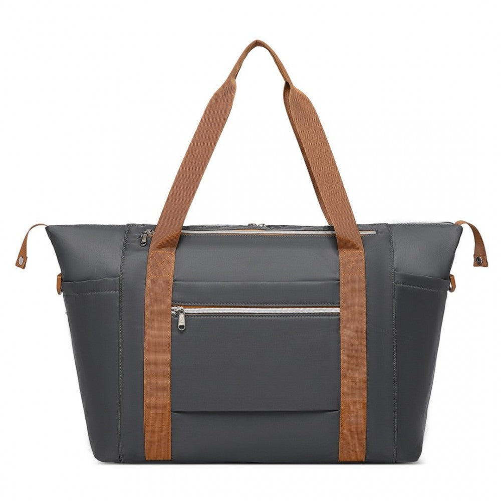 EA2402 - KONO MULTIFUNCTIONAL LARGE CAPACITY LIGHTWEIGHT WATER-RESISTANT TRAVEL AND GYM DUFFEL BAG WITH WET AND DRY SEPARATION COMPARTMENT - GREY AND BROWN - The Baggage Shop