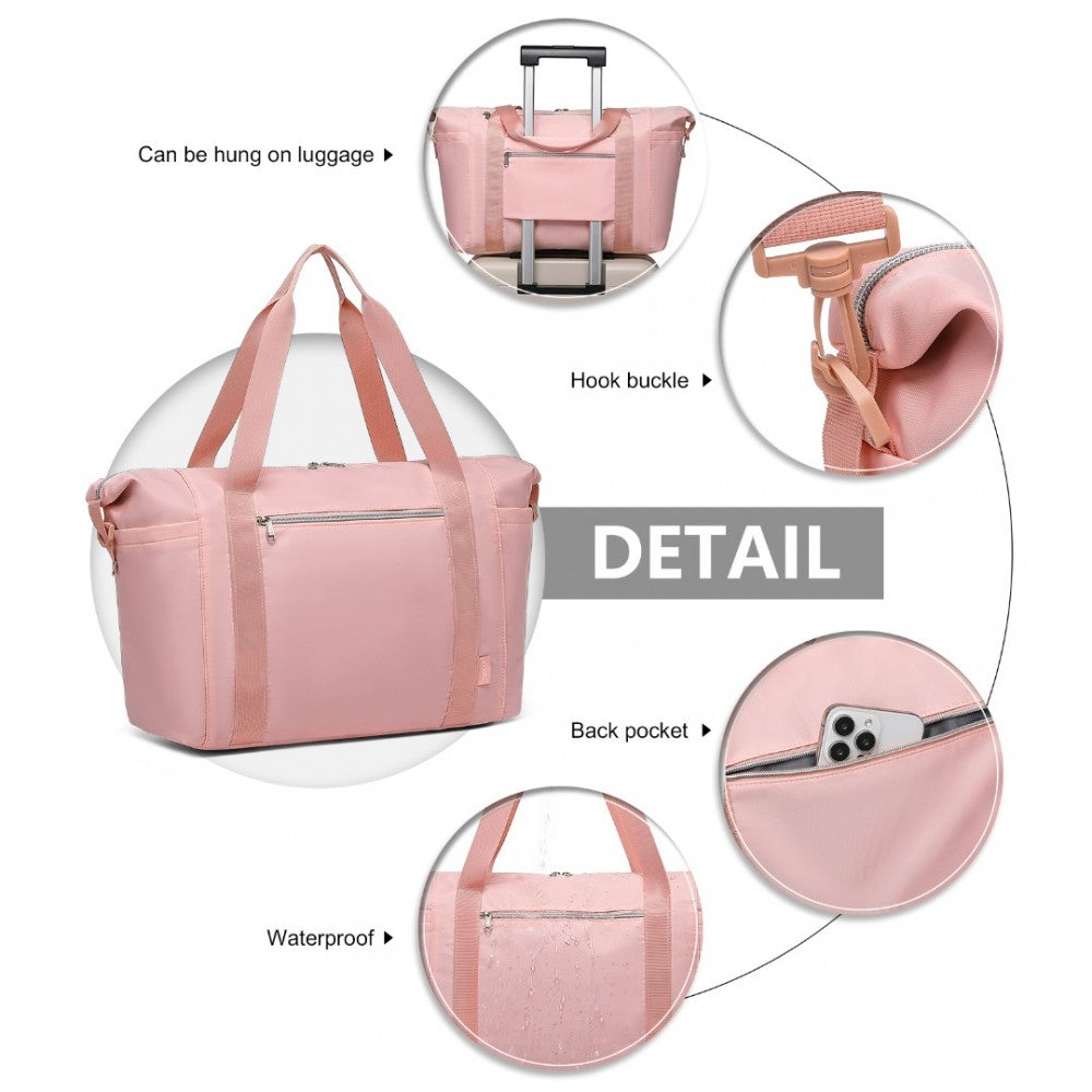 EA2402 - KONO MULTIFUNCTIONAL LARGE CAPACITY LIGHTWEIGHT WATER-RESISTANT TRAVEL AND GYM DUFFEL BAG WITH WET AND DRY SEPARATION COMPARTMENT - PINK - The Baggage Shop