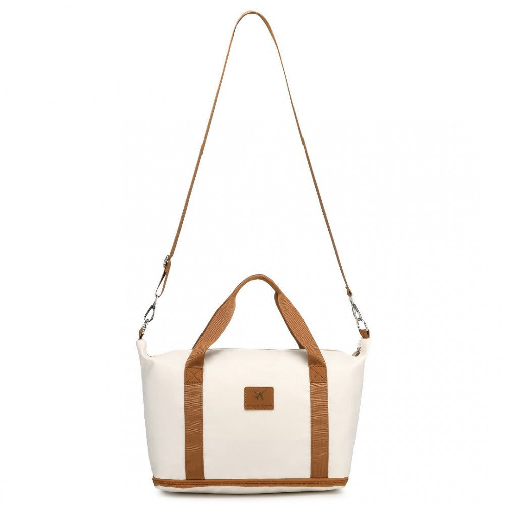 S2366 - 36L EXPANDABLE WATER-RESISTANT TRAVEL TOTE SET WITH COSMETIC POUCH VERSATILE CARRY-ON DUFFEL BAG - BEIGE AND BROWN - The Baggage Shop