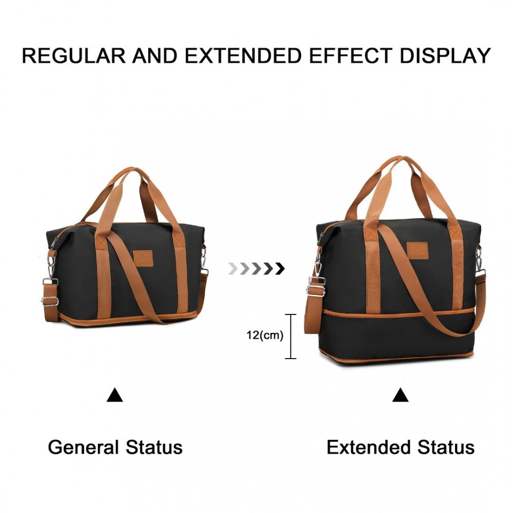 S2366 - 36L EXPANDABLE WATER-RESISTANT TRAVEL TOTE SET WITH COSMETIC POUCH VERSATILE CARRY-ON DUFFEL BAG - BLACK AND BROWN - The Baggage Shop