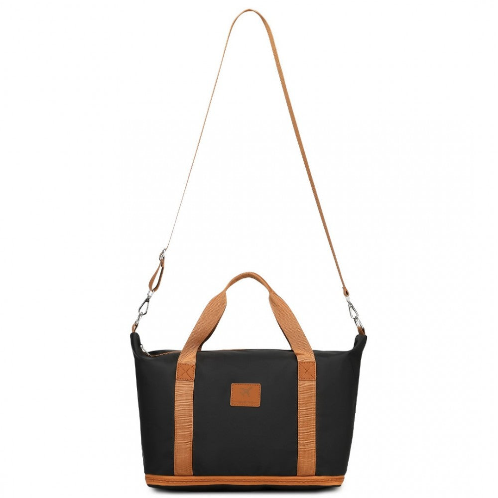 S2366 - 36L EXPANDABLE WATER-RESISTANT TRAVEL TOTE SET WITH COSMETIC POUCH VERSATILE CARRY-ON DUFFEL BAG - BLACK AND BROWN - The Baggage Shop