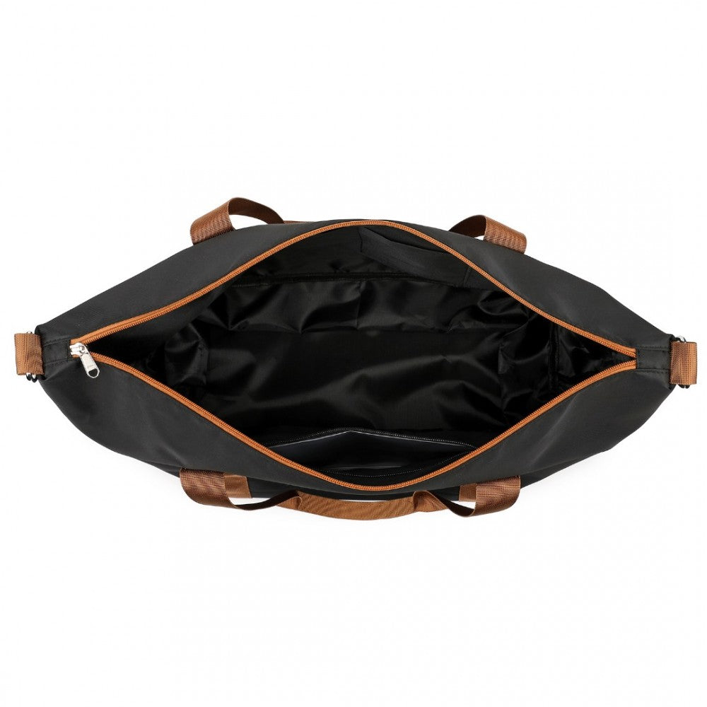 S2366 - 36L EXPANDABLE WATER-RESISTANT TRAVEL TOTE SET WITH COSMETIC POUCH VERSATILE CARRY-ON DUFFEL BAG - BLACK AND BROWN - The Baggage Shop