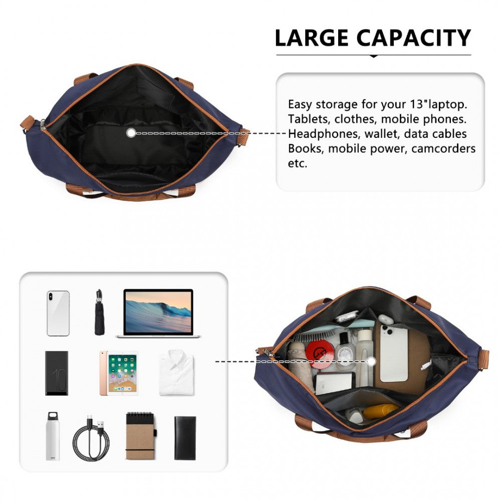 S2366 - 36L EXPANDABLE WATER-RESISTANT TRAVEL TOTE SET WITH COSMETIC POUCH VERSATILE CARRY-ON DUFFEL BAG - NAVY AND BROWN - The Baggage Shop