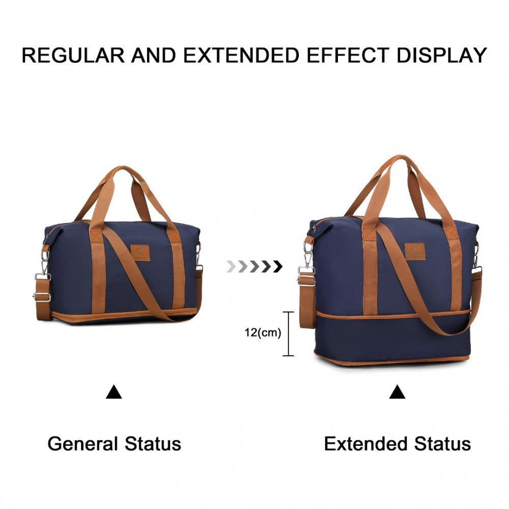 S2366 - 36L EXPANDABLE WATER-RESISTANT TRAVEL TOTE SET WITH COSMETIC POUCH VERSATILE CARRY-ON DUFFEL BAG - NAVY AND BROWN - The Baggage Shop