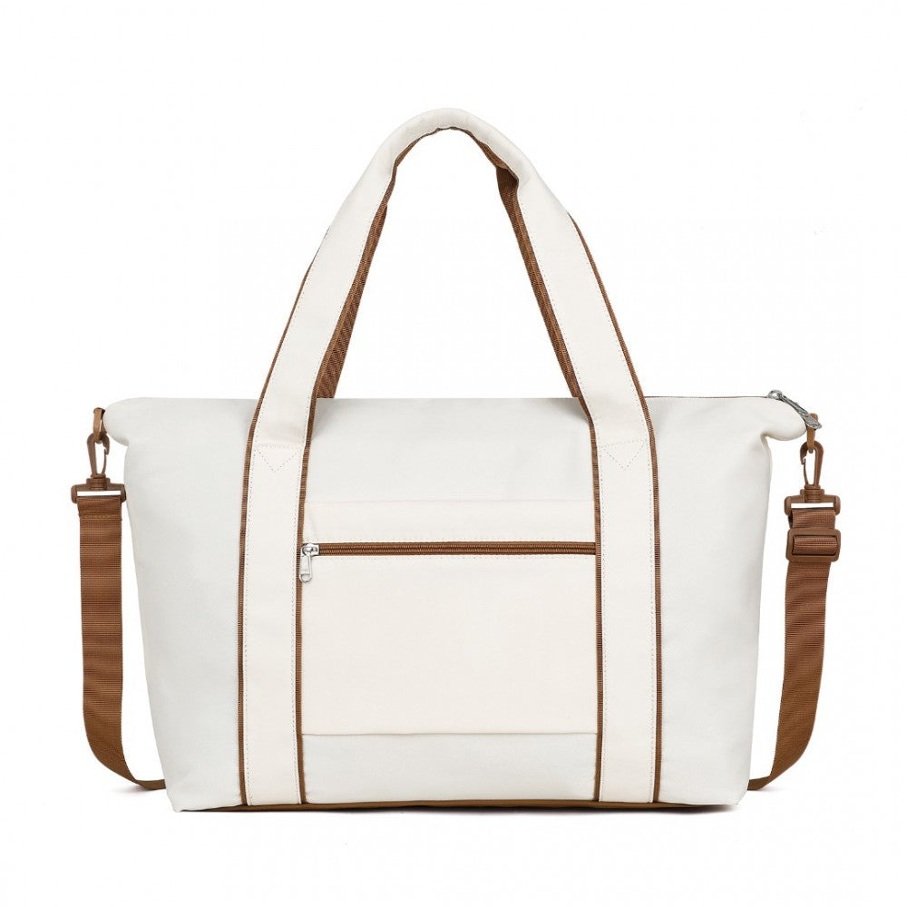 TVK2420 - KONO LIGHTWEIGHT WATERPROOF WEEKENDER TOTE BAG FOLDABLE CABIN FLIGHT DUFFEL IDEAL FOR UNDERSEAT CARRY-ON TRAVEL - BEIGE AND BROWN - The Baggage Shop