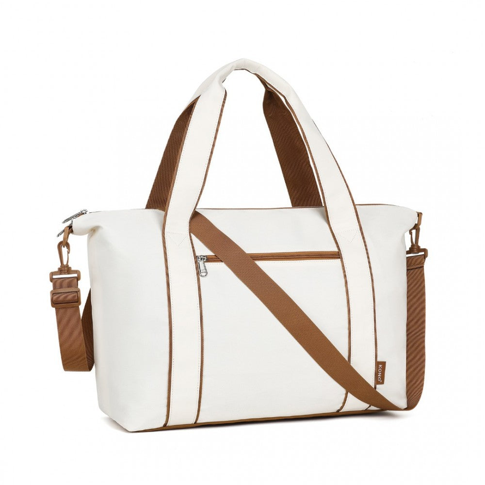 TVK2420 - KONO LIGHTWEIGHT WATERPROOF WEEKENDER TOTE BAG FOLDABLE CABIN FLIGHT DUFFEL IDEAL FOR UNDERSEAT CARRY-ON TRAVEL - BEIGE AND BROWN - The Baggage Shop