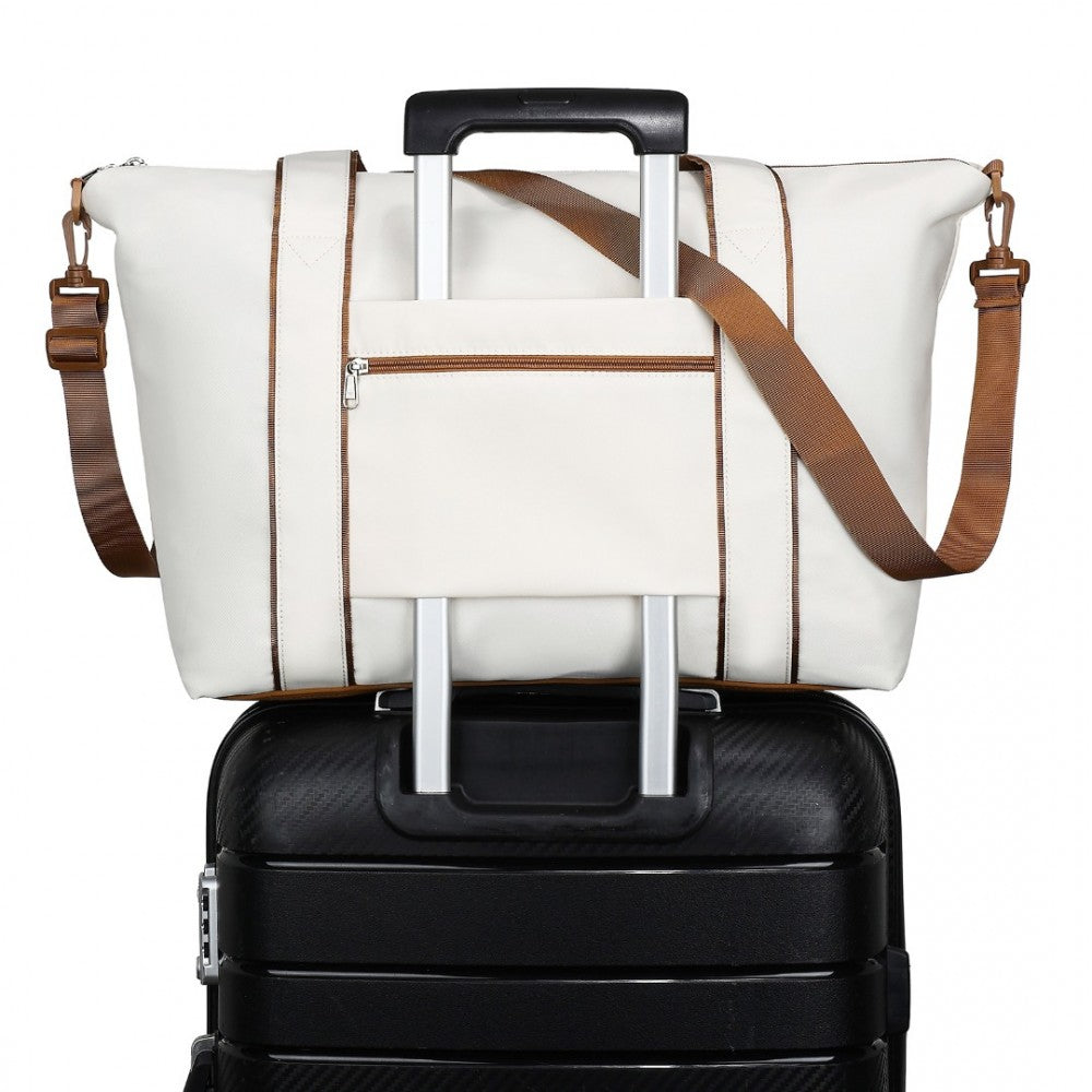 TVK2420 - KONO LIGHTWEIGHT WATERPROOF WEEKENDER TOTE BAG FOLDABLE CABIN FLIGHT DUFFEL IDEAL FOR UNDERSEAT CARRY-ON TRAVEL - BEIGE AND BROWN - The Baggage Shop