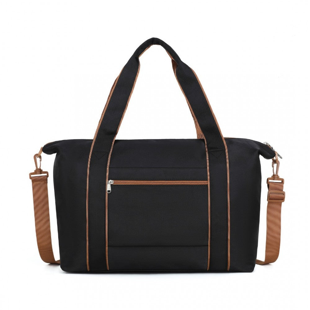 TVK2420 - KONO LIGHTWEIGHT WATERPROOF WEEKENDER TOTE BAG FOLDABLE CABIN FLIGHT DUFFEL IDEAL FOR UNDERSEAT CARRY-ON TRAVEL - BLACK AND BROWN - The Baggage Shop