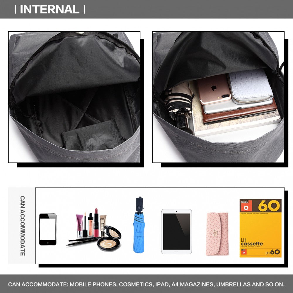 700D - MISS LULU CLASSIC LARGE CAPACITY UNISEX EVERYDAY BACKPACK - BLACK - The Baggage Shop