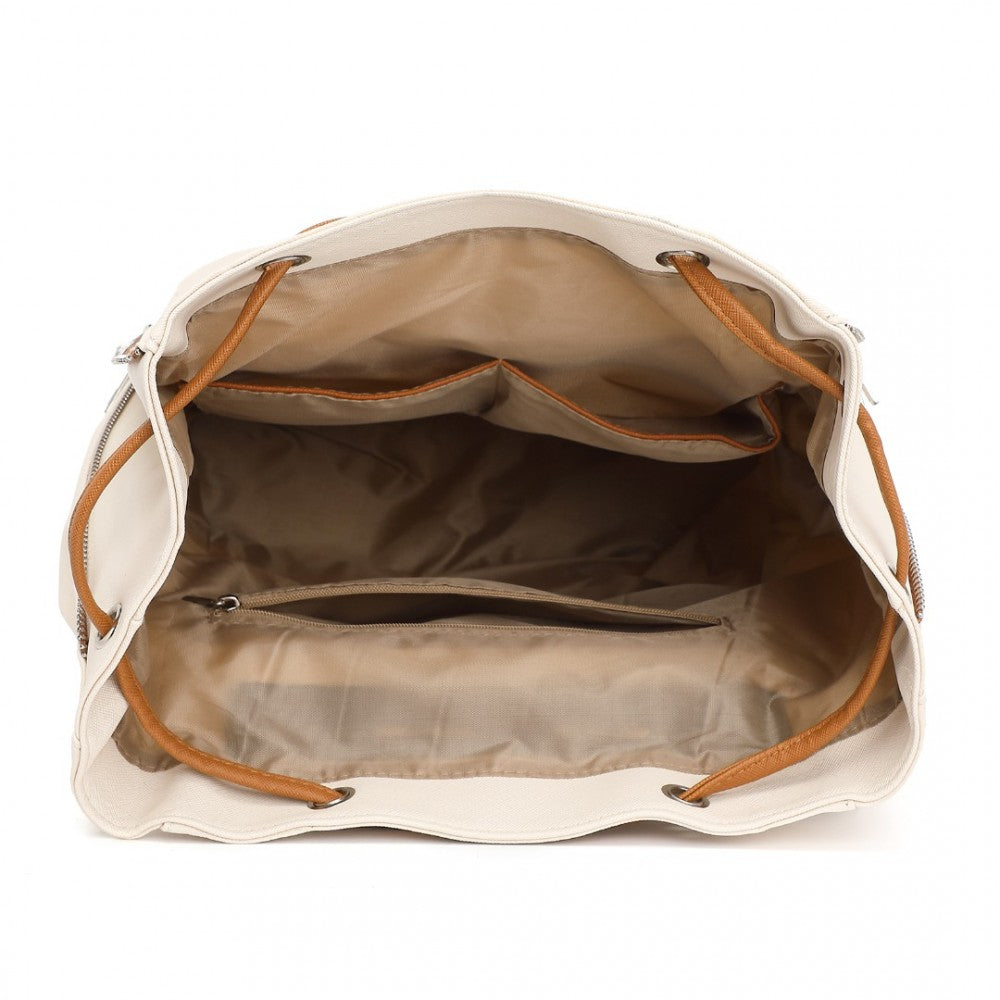 BPM2427 - MISS LULU STYLISH FAUX LEATHER BACKPACK SECURE DAYPACK WITH MAGNETIC SNAP CLOSURE FASHIONABLE PU LEATHER TRAVEL BAG - BEIGE AND BROWN - The Baggage Shop