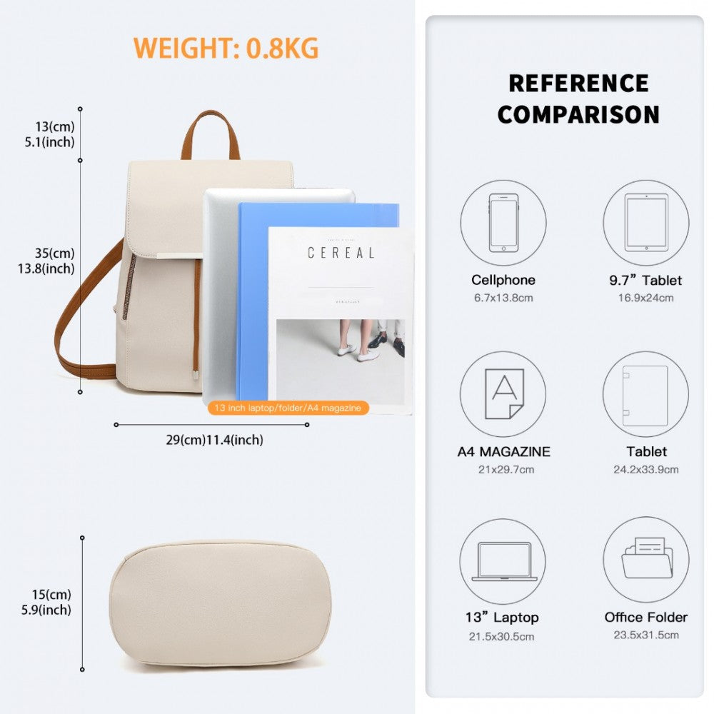 BPM2427 - MISS LULU STYLISH FAUX LEATHER BACKPACK SECURE DAYPACK WITH MAGNETIC SNAP CLOSURE FASHIONABLE PU LEATHER TRAVEL BAG - BEIGE AND BROWN - The Baggage Shop
