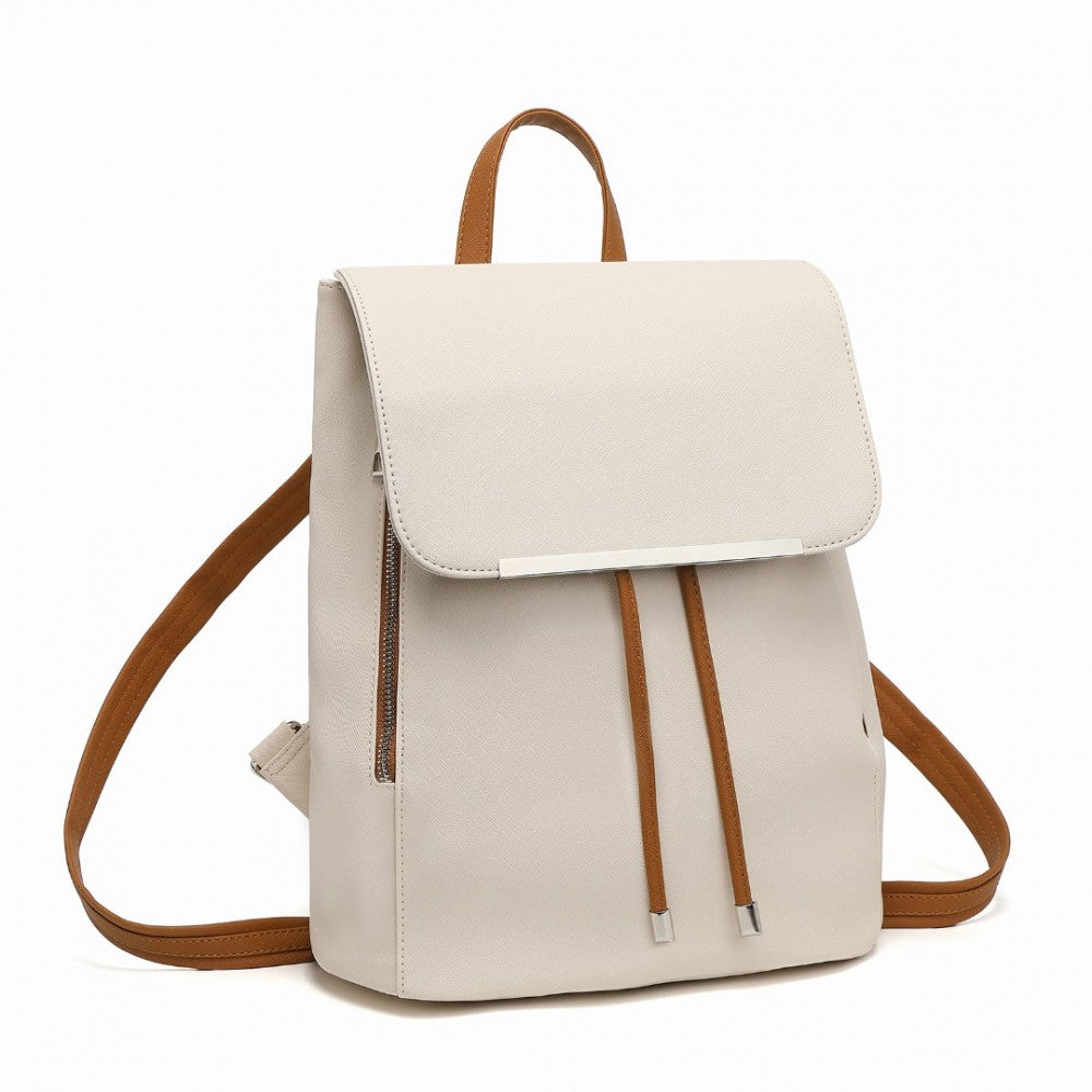 BPM2427 - MISS LULU STYLISH FAUX LEATHER BACKPACK SECURE DAYPACK WITH MAGNETIC SNAP CLOSURE FASHIONABLE PU LEATHER TRAVEL BAG - BEIGE AND BROWN - The Baggage Shop