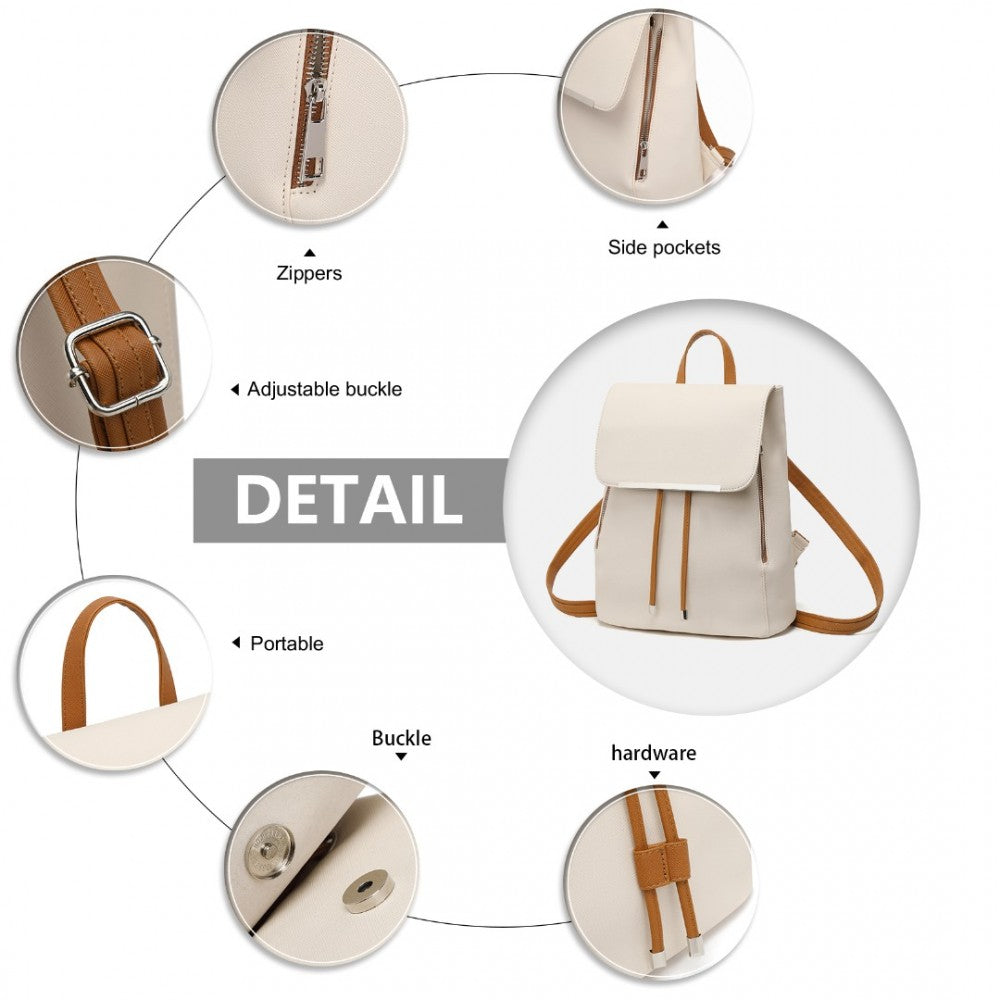 BPM2427 - MISS LULU STYLISH FAUX LEATHER BACKPACK SECURE DAYPACK WITH MAGNETIC SNAP CLOSURE FASHIONABLE PU LEATHER TRAVEL BAG - BEIGE AND BROWN - The Baggage Shop