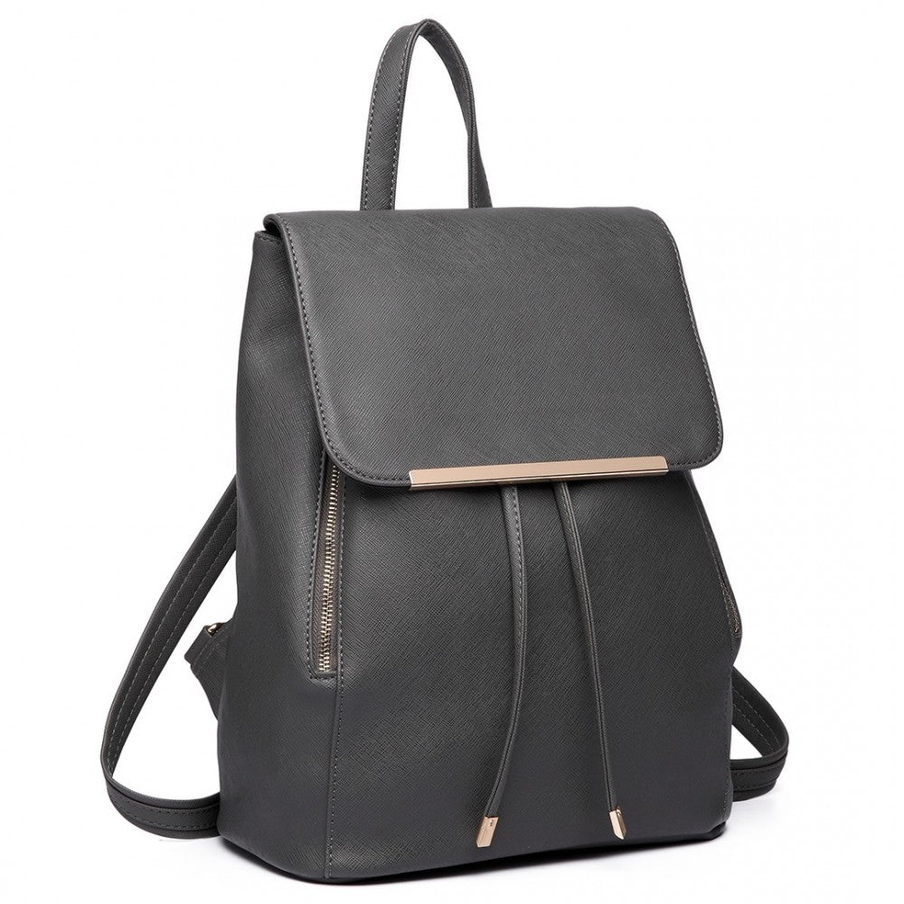 BPM2427 - MISS LULU STYLISH FAUX LEATHER BACKPACK SECURE DAYPACK WITH MAGNETIC SNAP CLOSURE FASHIONABLE PU LEATHER TRAVEL BAG - BLACK - The Baggage Shop