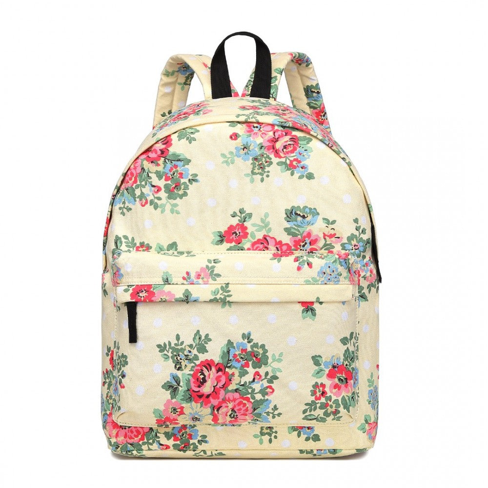 E1401F - MISS LULU LARGE BACKPACK FLOWER POLKA DOT - BEIGE - The Baggage Shop