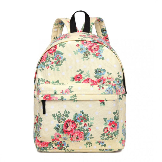 E1401F - MISS LULU LARGE BACKPACK FLOWER POLKA DOT - BEIGE - The Baggage Shop