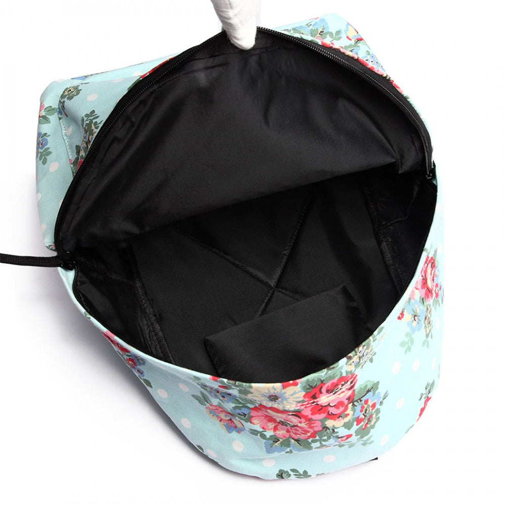 E1401F - MISS LULU LARGE BACKPACK FLOWER POLKA DOT - LIGHT BLUE - The Baggage Shop
