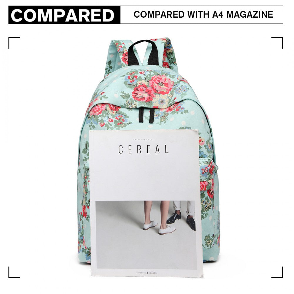 E1401F - MISS LULU LARGE BACKPACK FLOWER POLKA DOT - LIGHT BLUE - The Baggage Shop