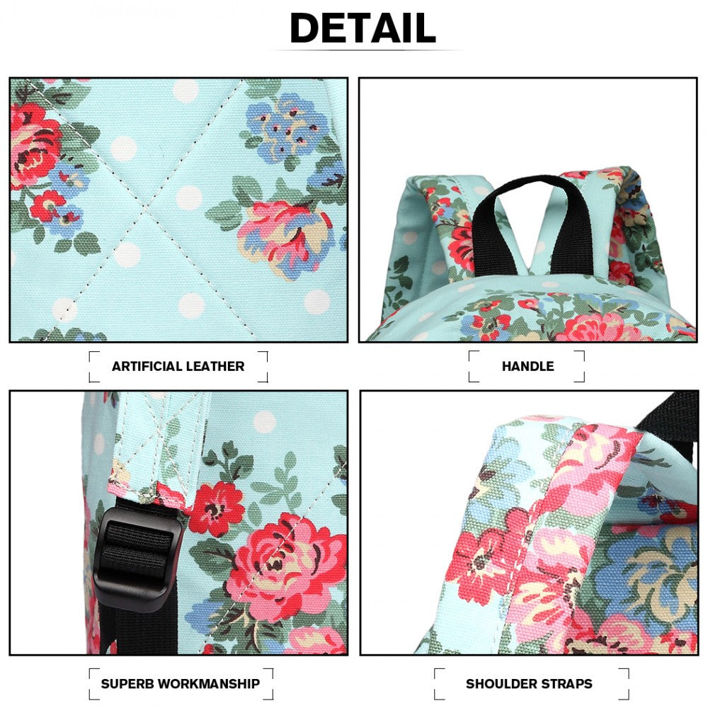 E1401F - MISS LULU LARGE BACKPACK FLOWER POLKA DOT - LIGHT BLUE - The Baggage Shop
