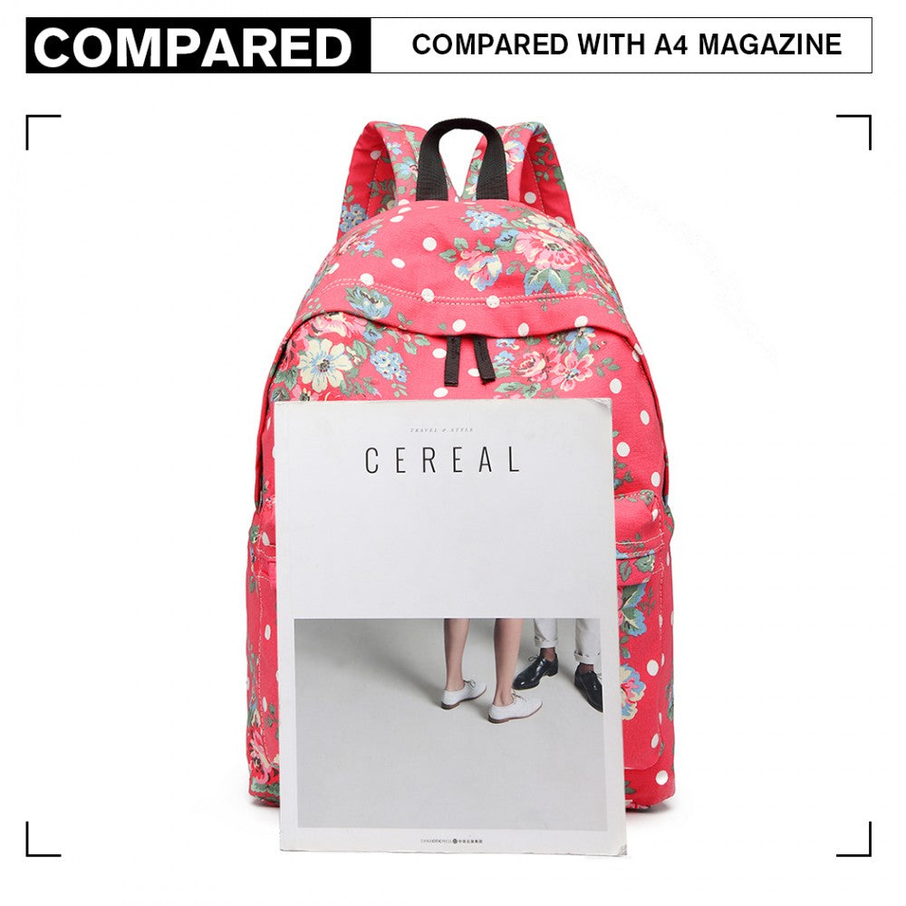 E1401F - MISS LULU LARGE BACKPACK FLOWER POLKA DOT - PLUM - The Baggage Shop