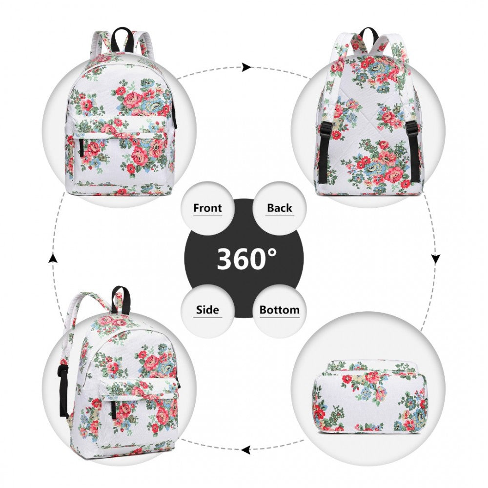 E1401F - MISS LULU LARGE BACKPACK FLOWER POLKA DOT - WHITE - The Baggage Shop