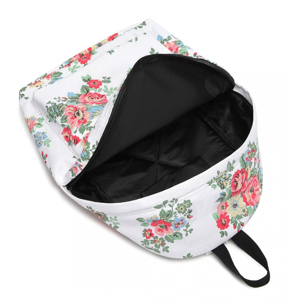 E1401F - MISS LULU LARGE BACKPACK FLOWER POLKA DOT - WHITE - The Baggage Shop