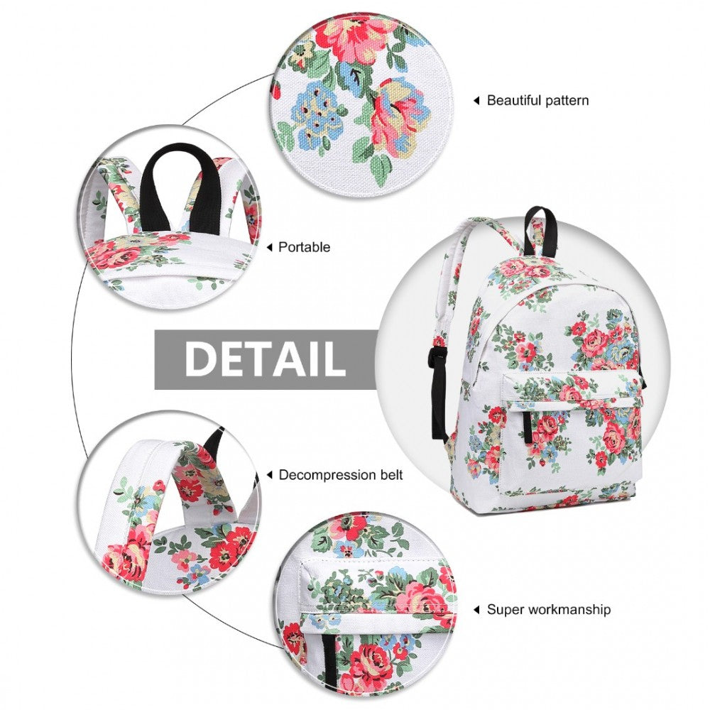 E1401F - MISS LULU LARGE BACKPACK FLOWER POLKA DOT - WHITE - The Baggage Shop