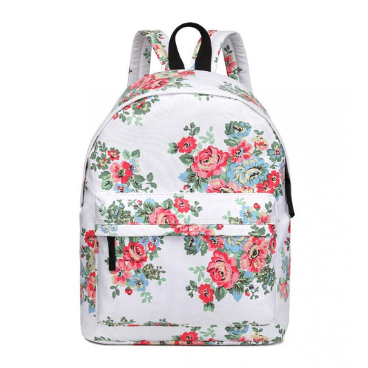 E1401F - MISS LULU LARGE BACKPACK FLOWER POLKA DOT - WHITE - The Baggage Shop