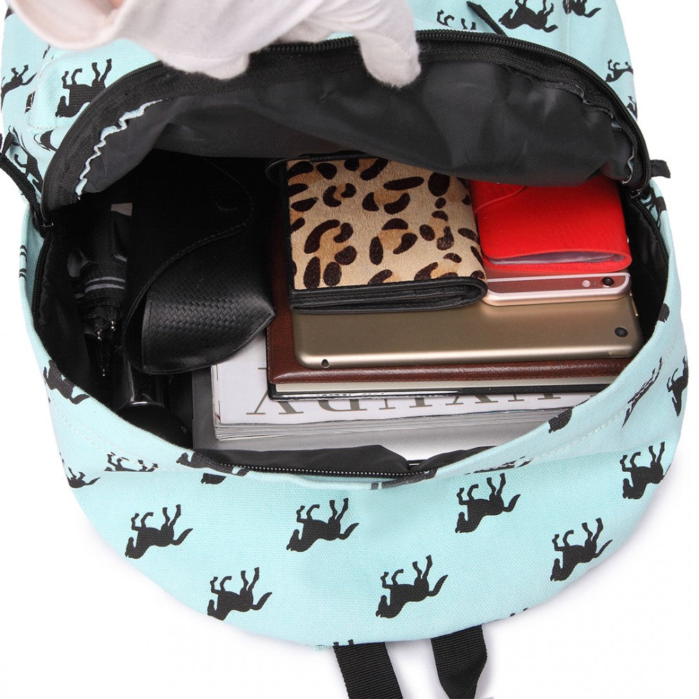 E1401H - MISS LULU HORSE-PRINT COTTON CANVAS SCHOOL BACKPACK - BLUE - The Baggage Shop