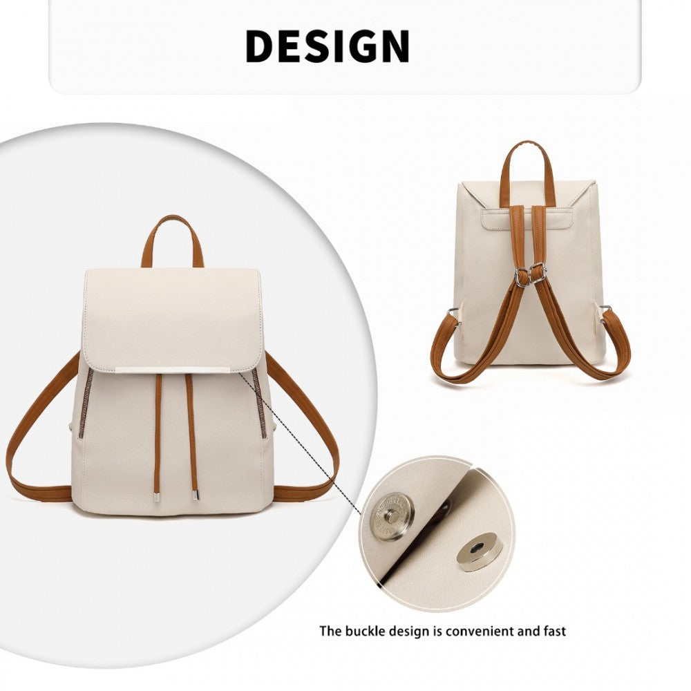 E1669 - MISS LULU FAUX LEATHER STYLISH FASHION BACKPACK - BEIGE AND BROWN - The Baggage Shop