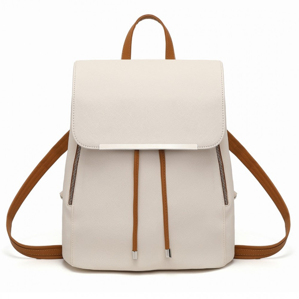 E1669 - MISS LULU FAUX LEATHER STYLISH FASHION BACKPACK - BEIGE AND BROWN - The Baggage Shop