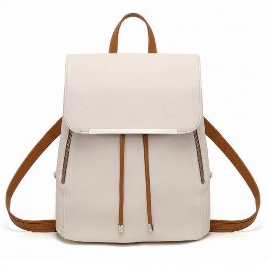 E1669 - MISS LULU FAUX LEATHER STYLISH FASHION BACKPACK - BEIGE AND BROWN - The Baggage Shop