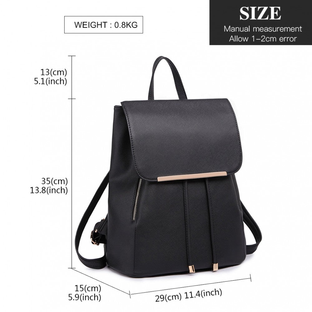 E1669 - MISS LULU FAUX LEATHER STYLISH FASHION BACKPACK - BLACK - The Baggage Shop