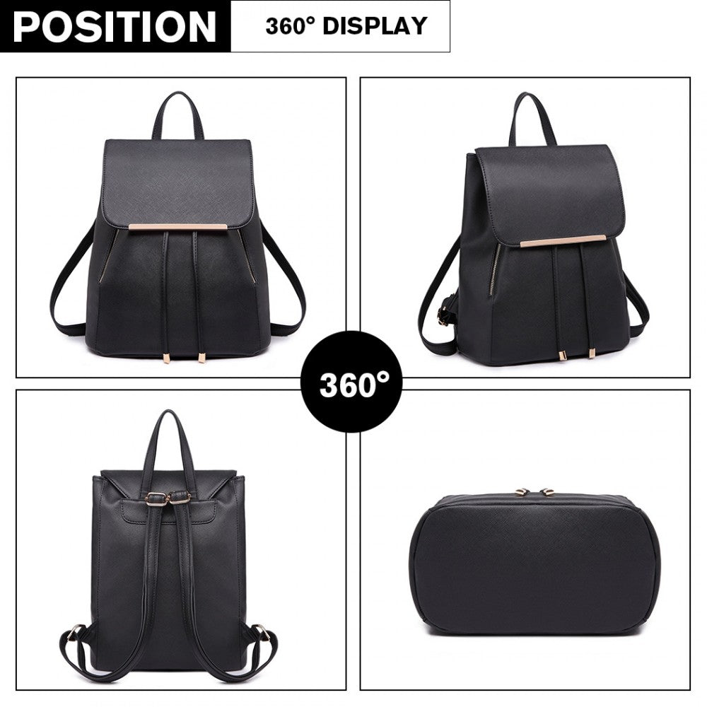 E1669 - MISS LULU FAUX LEATHER STYLISH FASHION BACKPACK - BLACK - The Baggage Shop