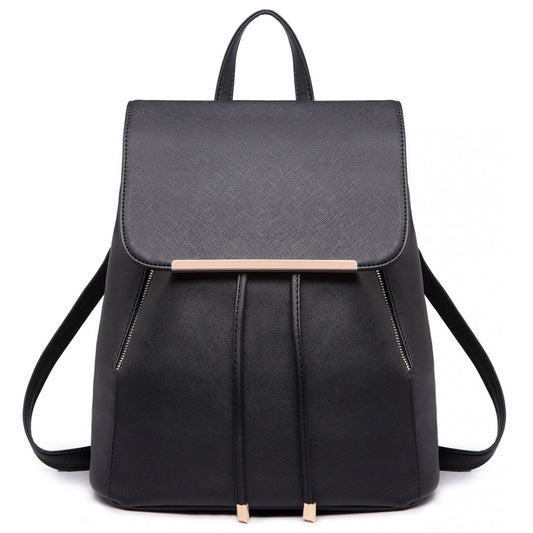 E1669 - MISS LULU FAUX LEATHER STYLISH FASHION BACKPACK - BLACK - The Baggage Shop