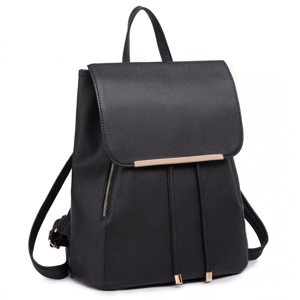 E1669 - MISS LULU FAUX LEATHER STYLISH FASHION BACKPACK - BLACK - The Baggage Shop