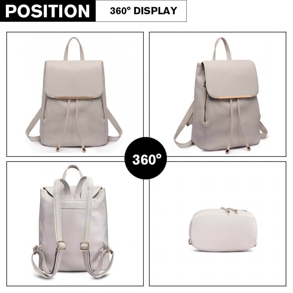 E1669 - MISS LULU FAUX LEATHER STYLISH FASHION BACKPACK - LIGHT GREY - The Baggage Shop