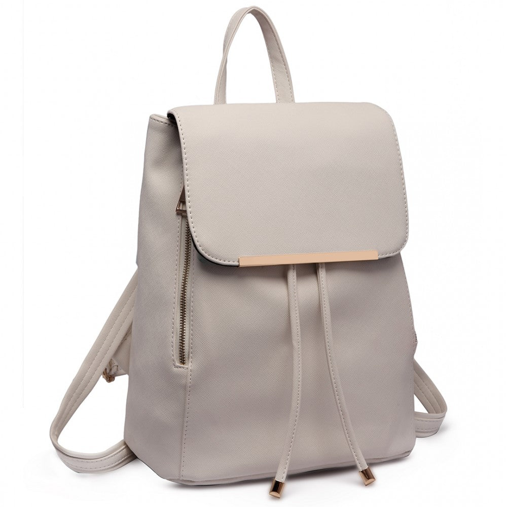 E1669 - MISS LULU FAUX LEATHER STYLISH FASHION BACKPACK - LIGHT GREY - The Baggage Shop