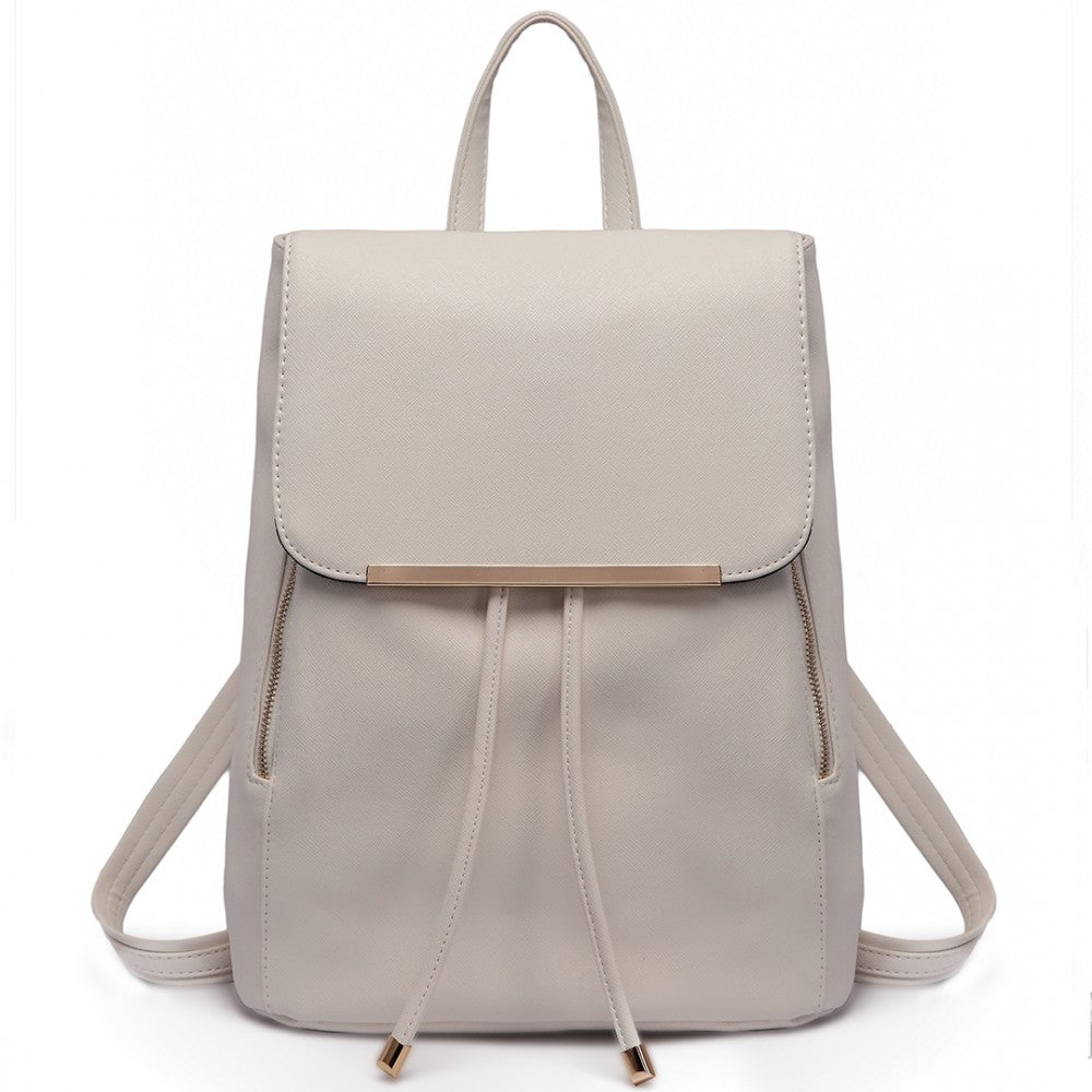 E1669 - MISS LULU FAUX LEATHER STYLISH FASHION BACKPACK - LIGHT GREY - The Baggage Shop