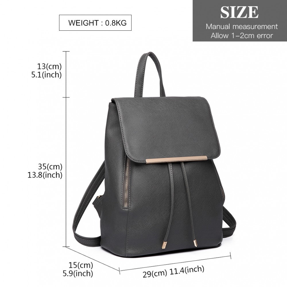 E1669 - MISS LULU FAUX LEATHER STYLISH FASHION BACKPACK - LIGHT GREY - The Baggage Shop