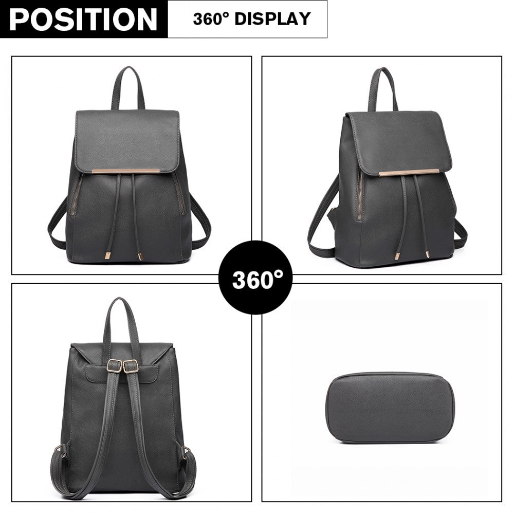 E1669 - MISS LULU FAUX LEATHER STYLISH FASHION BACKPACK - LIGHT GREY - The Baggage Shop