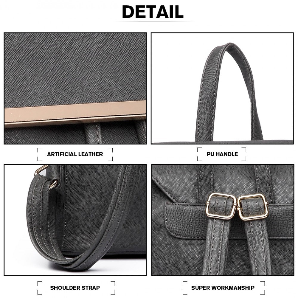 E1669 - MISS LULU FAUX LEATHER STYLISH FASHION BACKPACK - LIGHT GREY - The Baggage Shop