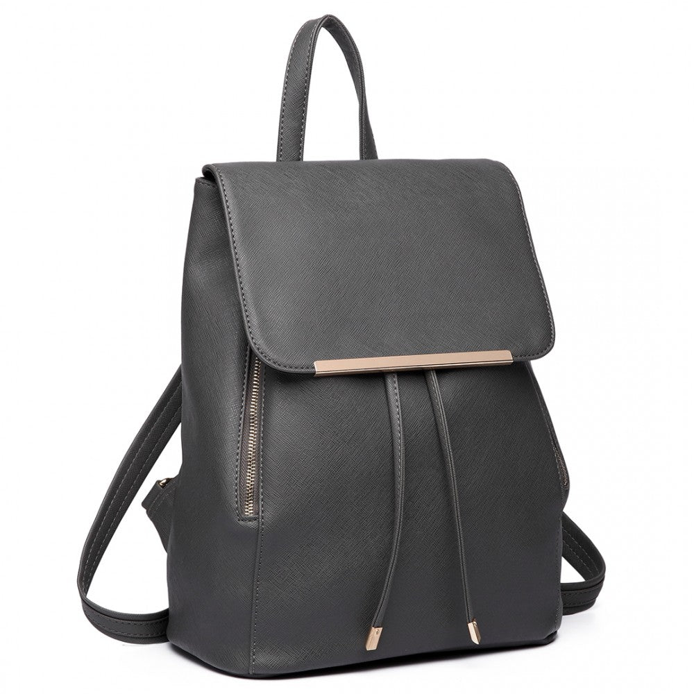E1669 - MISS LULU FAUX LEATHER STYLISH FASHION BACKPACK - LIGHT GREY - The Baggage Shop