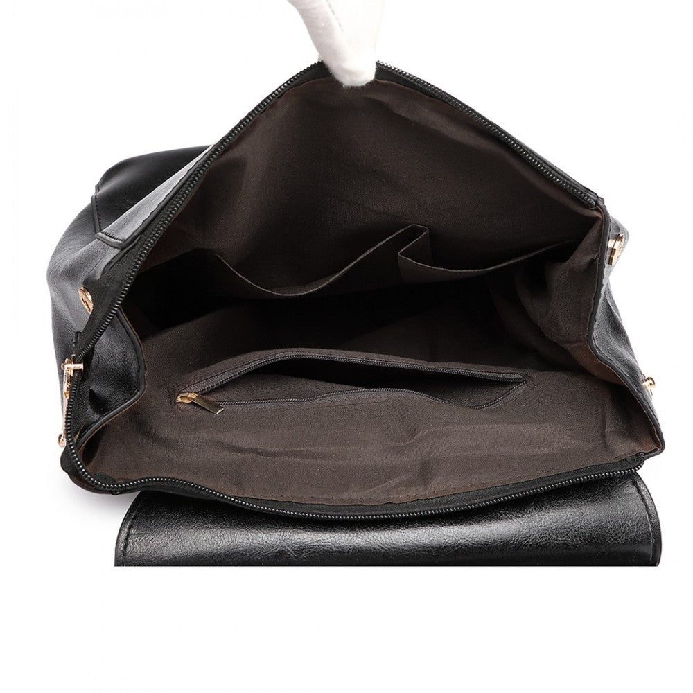 E6833 - MISS LULU VINTAGE OIL-WAX FAUX LEATHER BACKPACK - BLACK - The Baggage Shop