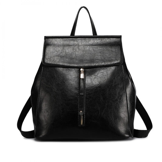 E6833 - MISS LULU VINTAGE OIL-WAX FAUX LEATHER BACKPACK - BLACK - The Baggage Shop