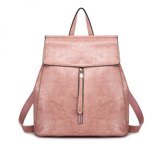 E6833 - MISS LULU VINTAGE OIL-WAX FAUX LEATHER BACKPACK - PINK - The Baggage Shop