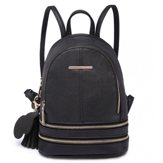 LT1705 - MISS LULU PU LEATHER LOOK SMALL FASHION BACKPACK - BLACK - The Baggage Shop