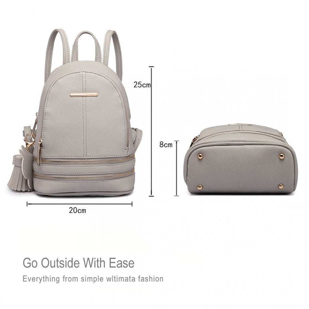 LT1705 - MISS LULU PU LEATHER LOOK SMALL FASHION BACKPACK - GREY - The Baggage Shop