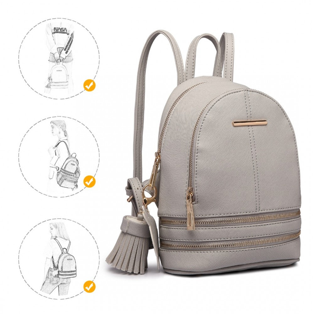LT1705 - MISS LULU PU LEATHER LOOK SMALL FASHION BACKPACK - GREY - The Baggage Shop